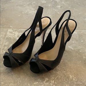 L.A.M.B. Leather slingback heels black
